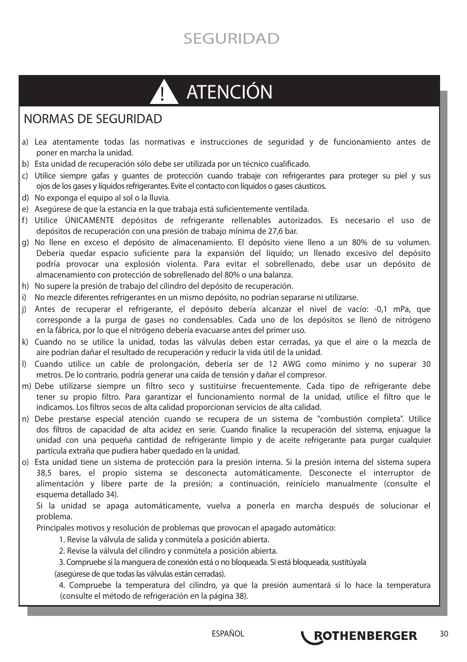 Atención, Seguridad, Normas de seguridad | ROTHENBERGER ROREC v.1 User Manual | Page 31 / 76