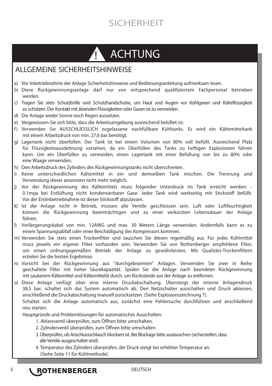 Achtung, Sicherheit, Allgemeine sicherheitshinweise | ROTHENBERGER ROREC v.1 User Manual | Page 4 / 76