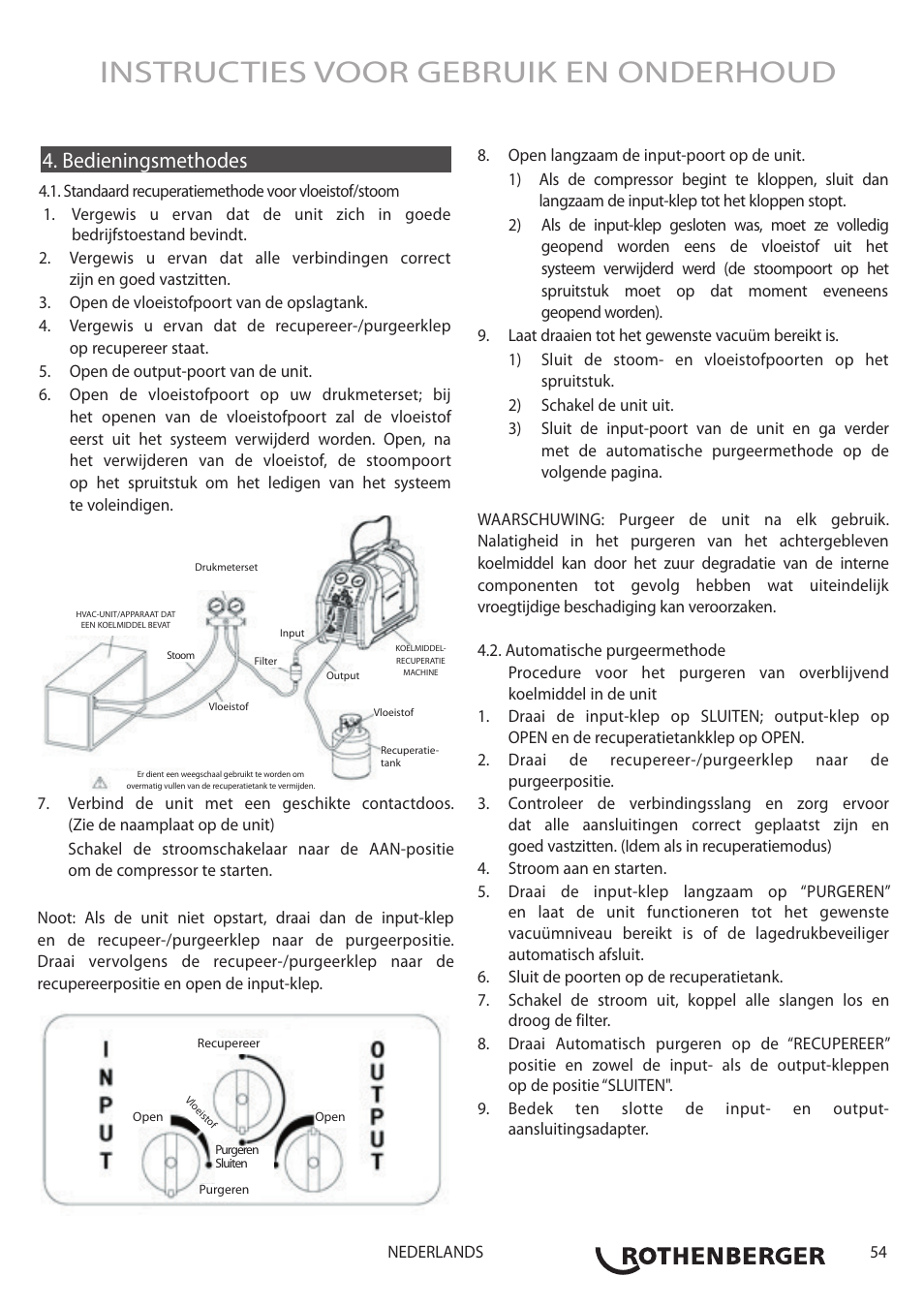 Instructies voor gebruik en onderhoud, Bedieningsmethodes | ROTHENBERGER ROREC v.1 User Manual | Page 55 / 76