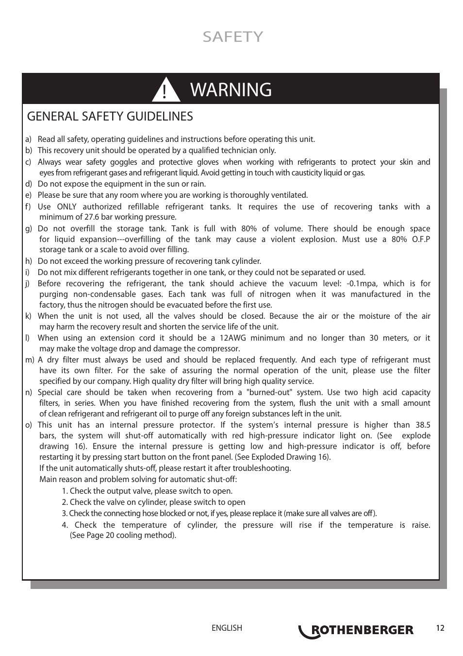 Warning, Safety, General safety guidelines | ROTHENBERGER ROREC PRO v.1 User Manual | Page 13 / 77
