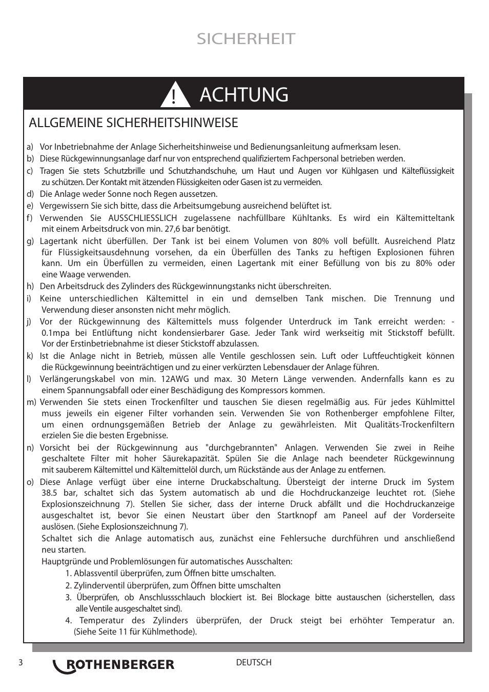 Achtung, Sicherheit, Allgemeine sicherheitshinweise | ROTHENBERGER ROREC PRO v.1 User Manual | Page 4 / 77