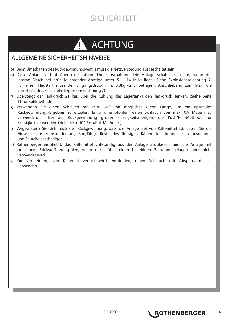 Achtung, Sicherheit, Allgemeine sicherheitshinweise | ROTHENBERGER ROREC PRO v.1 User Manual | Page 5 / 77