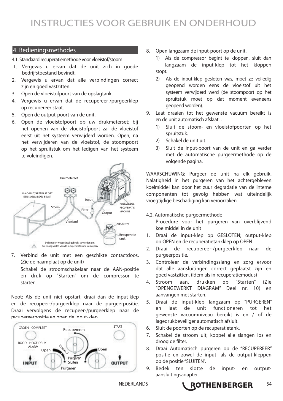 Instructies voor gebruik en onderhoud, Bedieningsmethodes | ROTHENBERGER ROREC PRO v.1 User Manual | Page 55 / 77