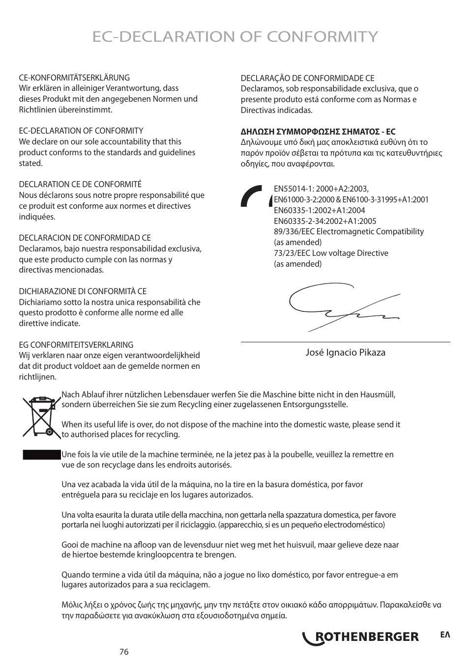 Ec-declaration of conformity | ROTHENBERGER ROREC PRO v.1 User Manual | Page 77 / 77