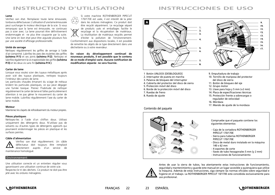 Instruction d'utilisation instrucciones de uso | ROTHENBERGER PIPECUT 170/170 E User Manual | Page 12 / 33