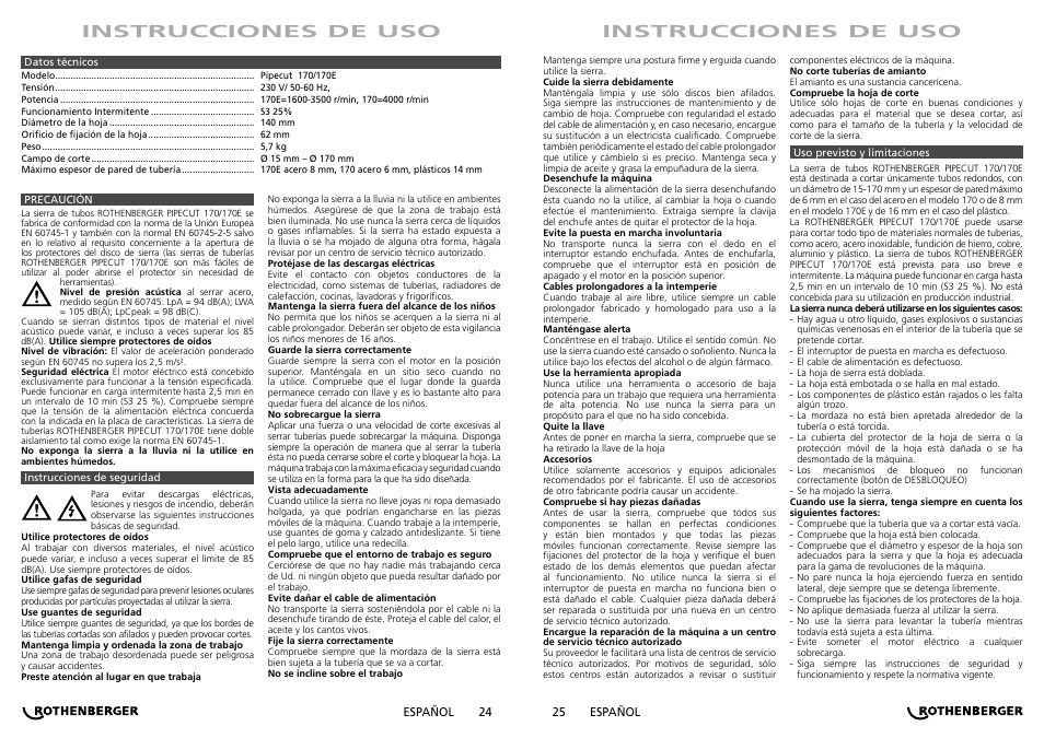 Instrucciones de uso | ROTHENBERGER PIPECUT 170/170 E User Manual | Page 13 / 33