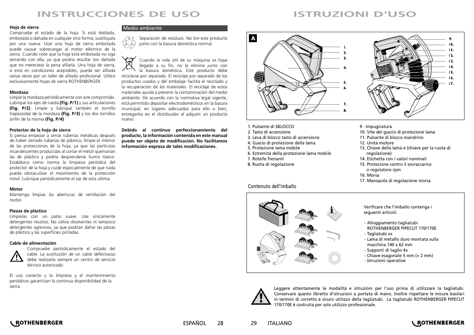 Instrucciones de uso istruzioni d'uso | ROTHENBERGER PIPECUT 170/170 E User Manual | Page 15 / 33