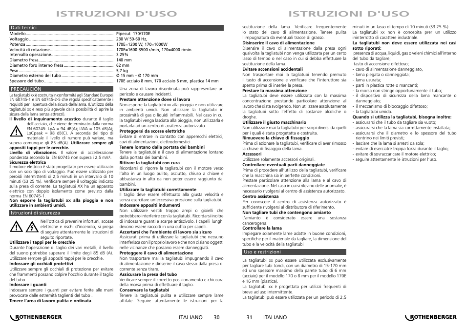 Istruzioni d'uso | ROTHENBERGER PIPECUT 170/170 E User Manual | Page 16 / 33