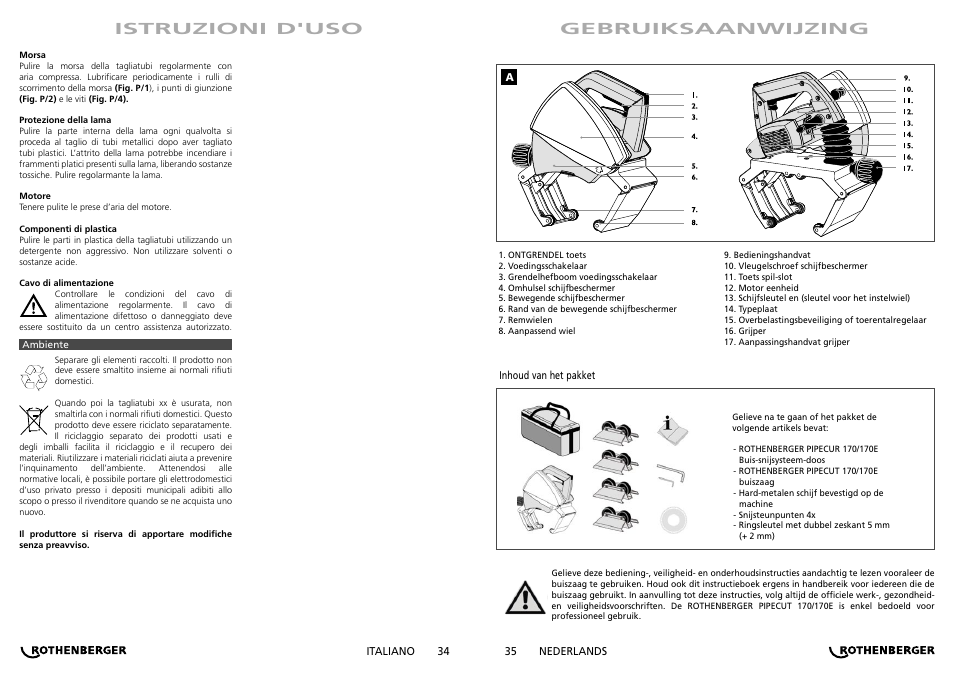 Istruzioni d'uso gebruiksaanwijzing | ROTHENBERGER PIPECUT 170/170 E User Manual | Page 18 / 33