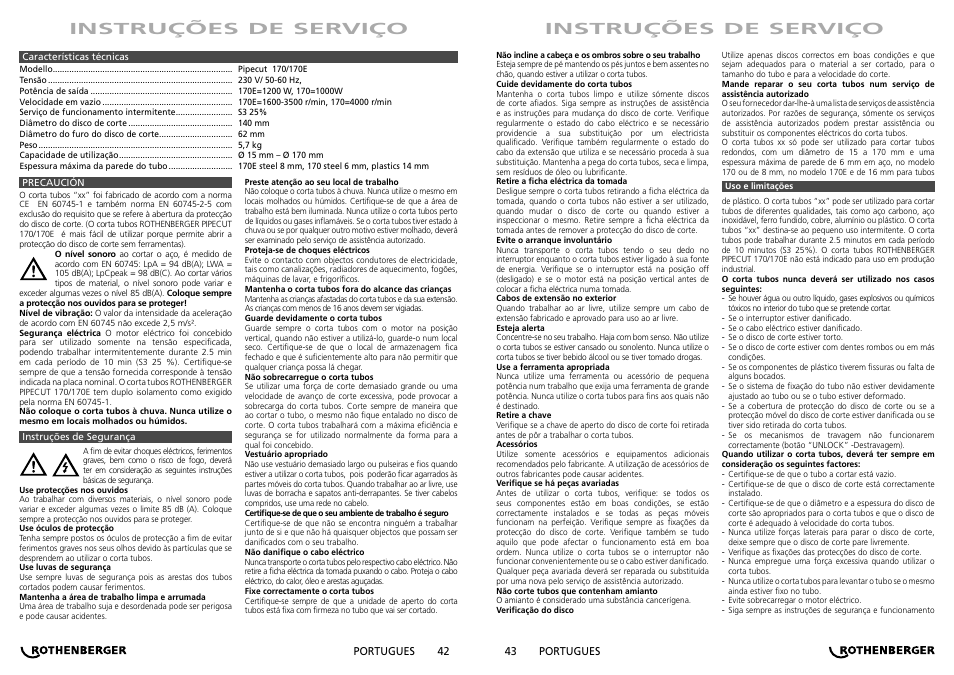 Instruções de serviço | ROTHENBERGER PIPECUT 170/170 E User Manual | Page 22 / 33