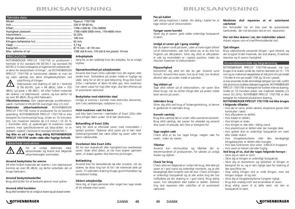 Bruksanvisning | ROTHENBERGER PIPECUT 170/170 E User Manual | Page 25 / 33