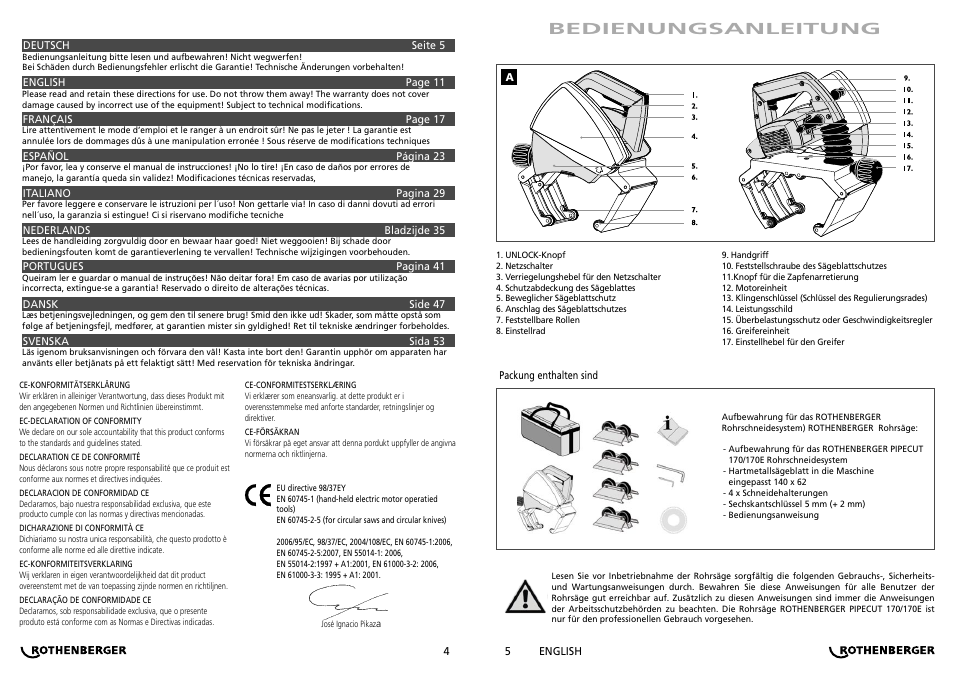 Bedienungsanleitung | ROTHENBERGER PIPECUT 170/170 E User Manual | Page 3 / 33