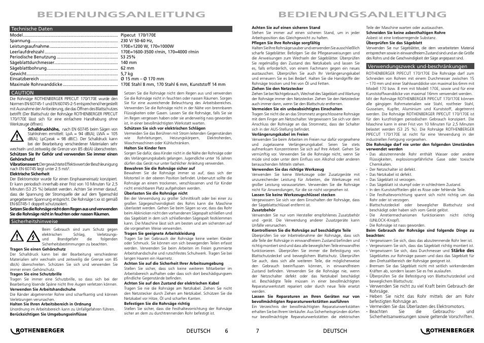 Bedienungsanleitung | ROTHENBERGER PIPECUT 170/170 E User Manual | Page 4 / 33