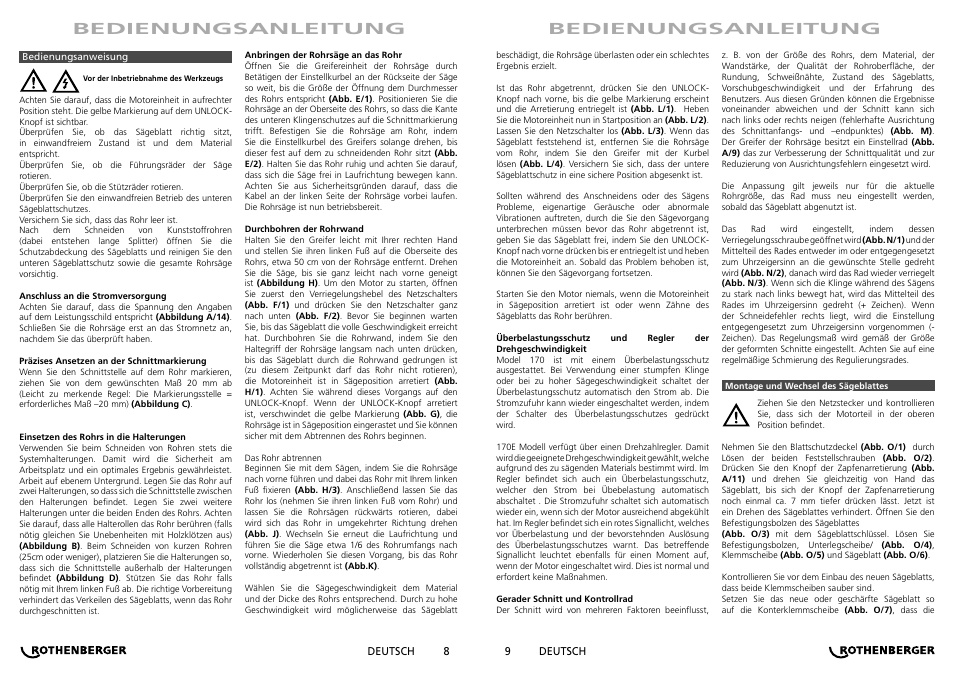 Bedienungsanleitung | ROTHENBERGER PIPECUT 170/170 E User Manual | Page 5 / 33