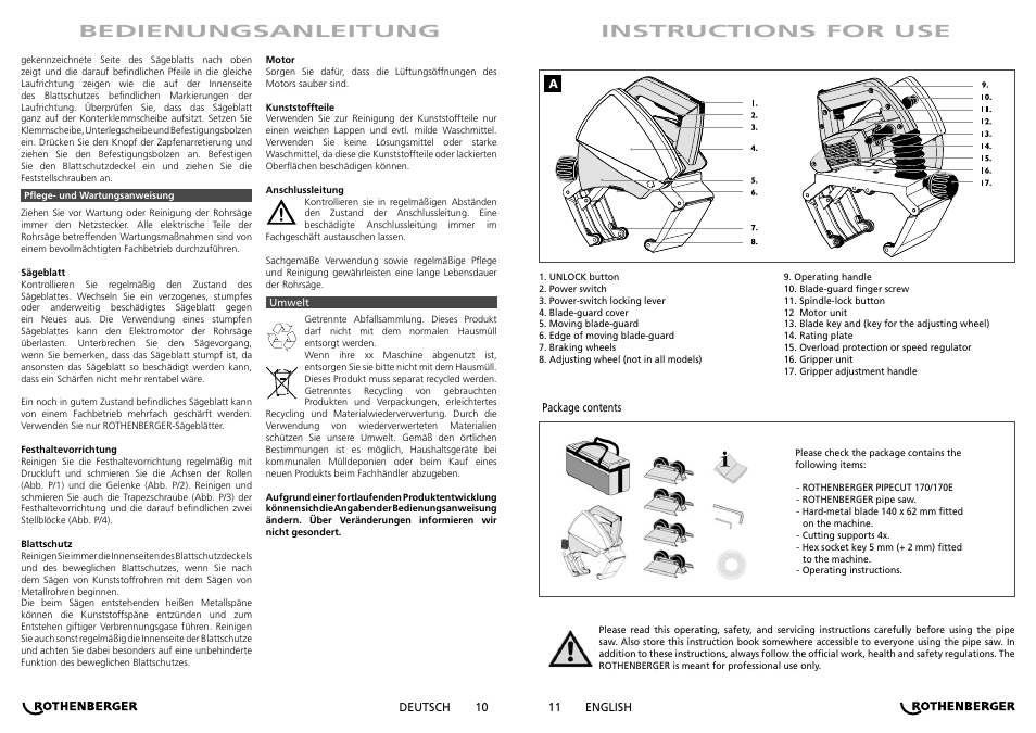 Bedienungsanleitung instructions for use | ROTHENBERGER PIPECUT 170/170 E User Manual | Page 6 / 33