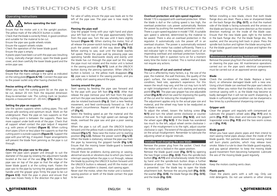 Instructions for use | ROTHENBERGER PIPECUT 170/170 E User Manual | Page 8 / 33