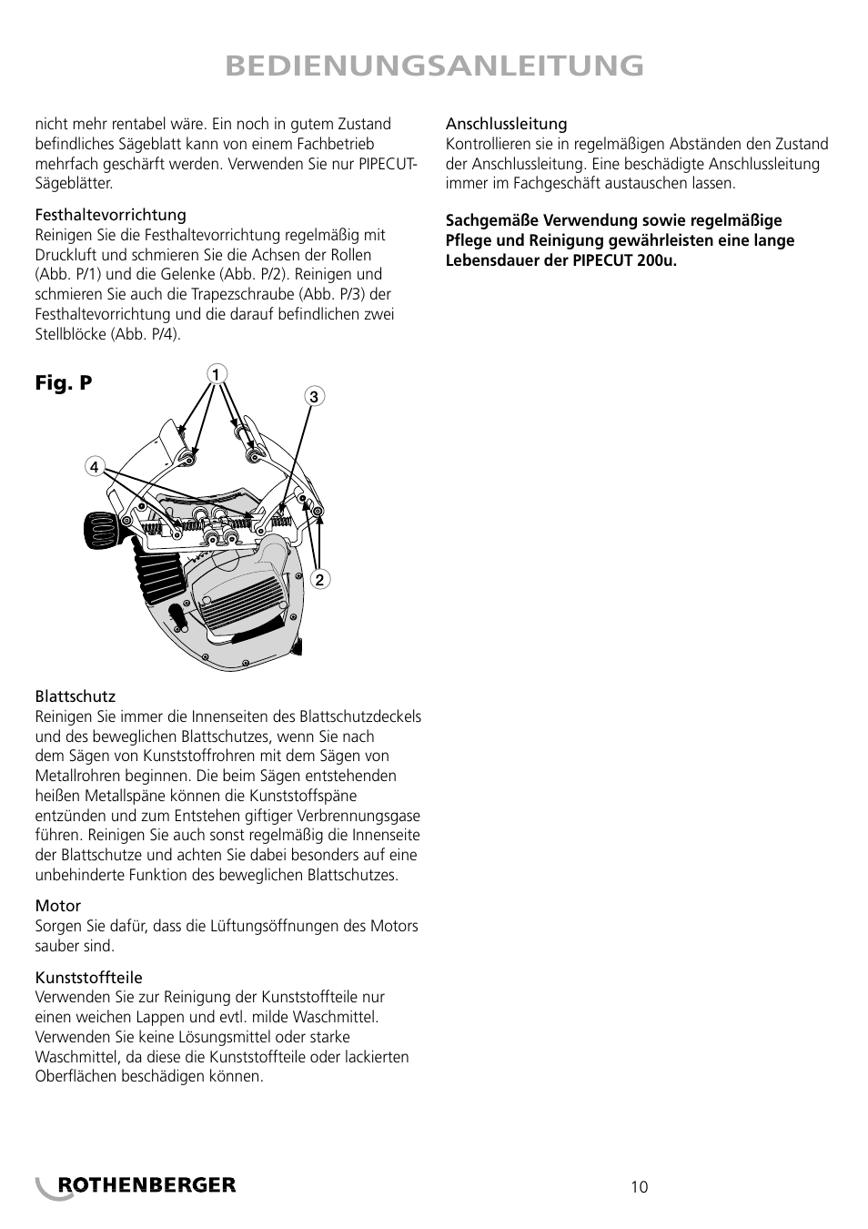 Bedienungsanleitung | ROTHENBERGER PIPECUT 200 U User Manual | Page 10 / 68