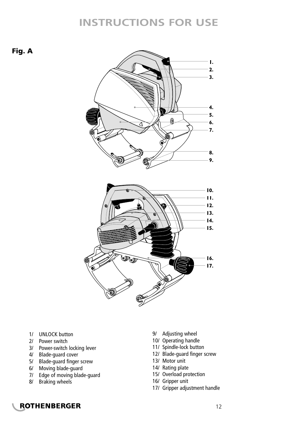 Instructions for use | ROTHENBERGER PIPECUT 200 U User Manual | Page 12 / 68