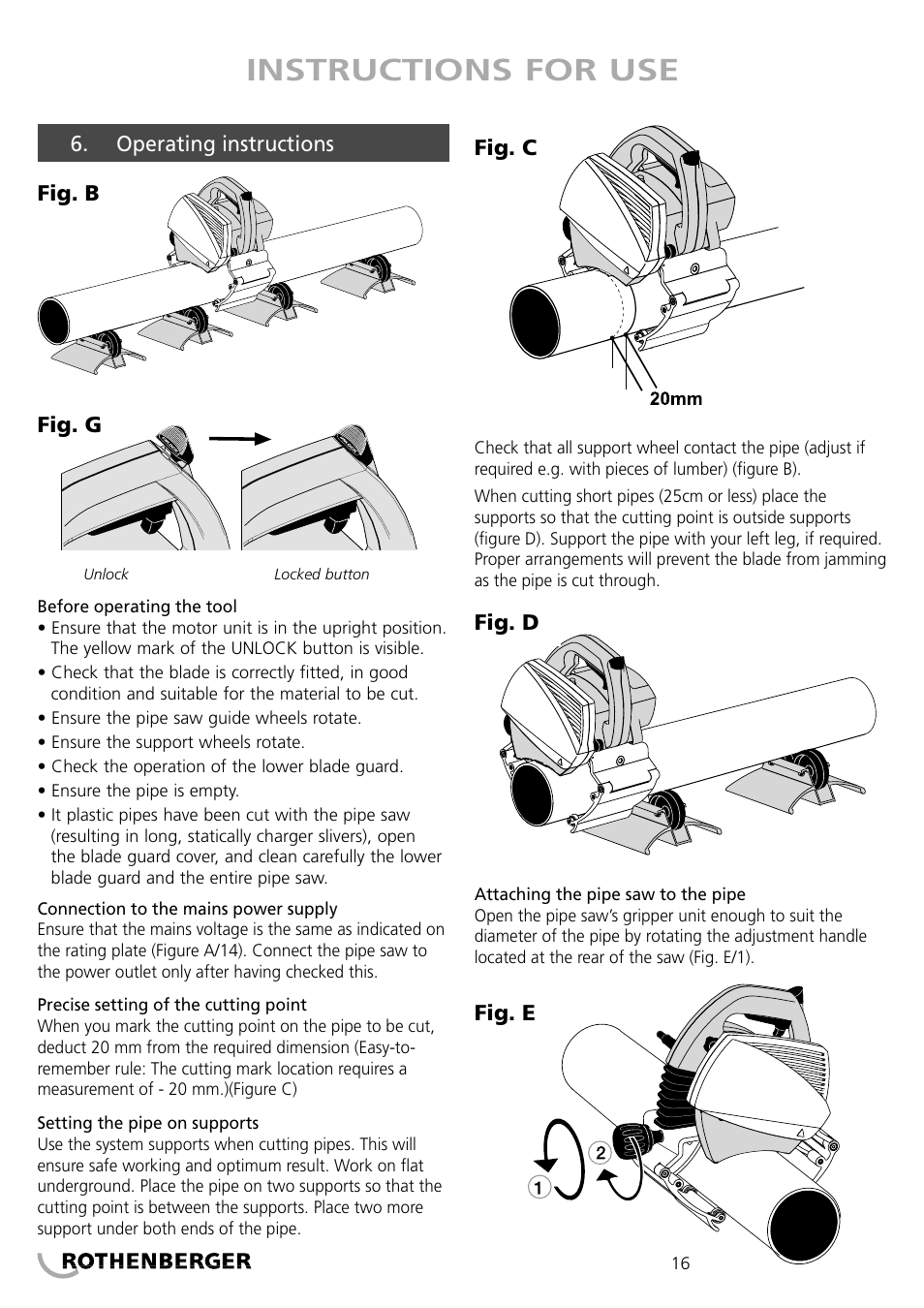 Instructions for use | ROTHENBERGER PIPECUT 200 U User Manual | Page 16 / 68