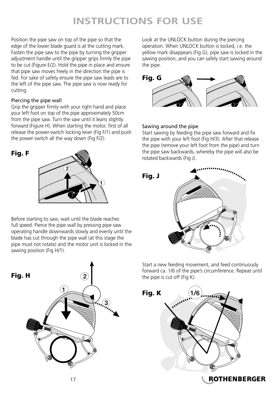 Instructions for use | ROTHENBERGER PIPECUT 200 U User Manual | Page 17 / 68
