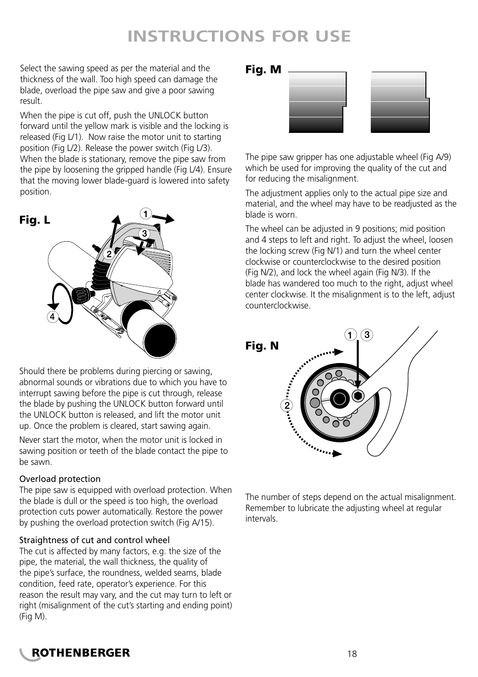 Instructions for use | ROTHENBERGER PIPECUT 200 U User Manual | Page 18 / 68