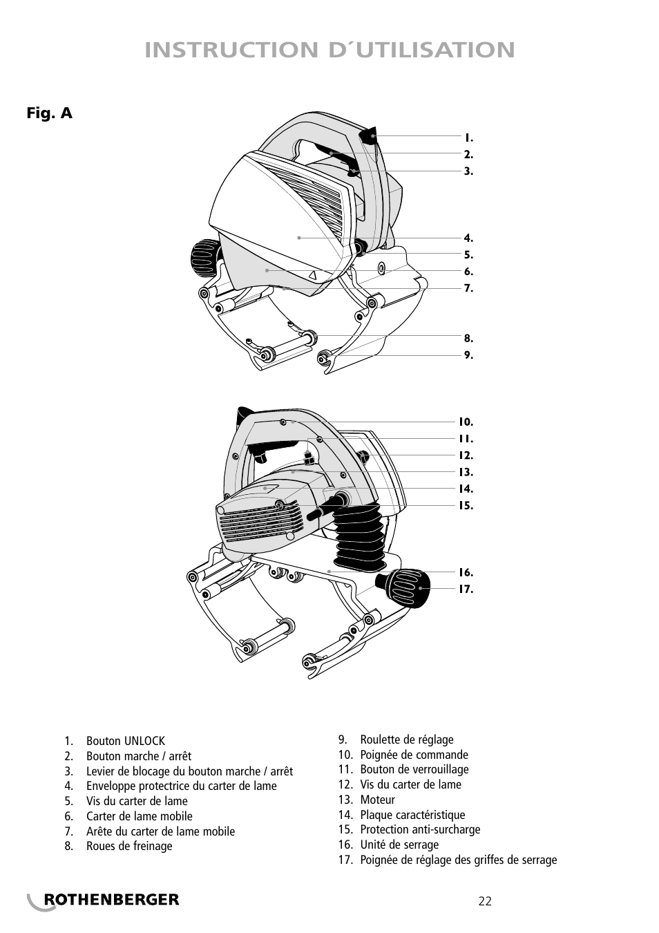 Instruction d´utilisation | ROTHENBERGER PIPECUT 200 U User Manual | Page 22 / 68