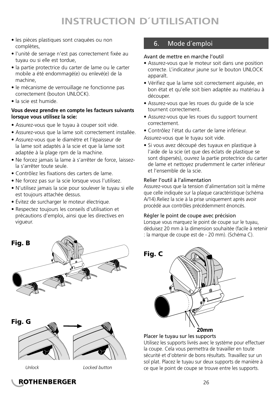 Instruction d´utilisation | ROTHENBERGER PIPECUT 200 U User Manual | Page 26 / 68