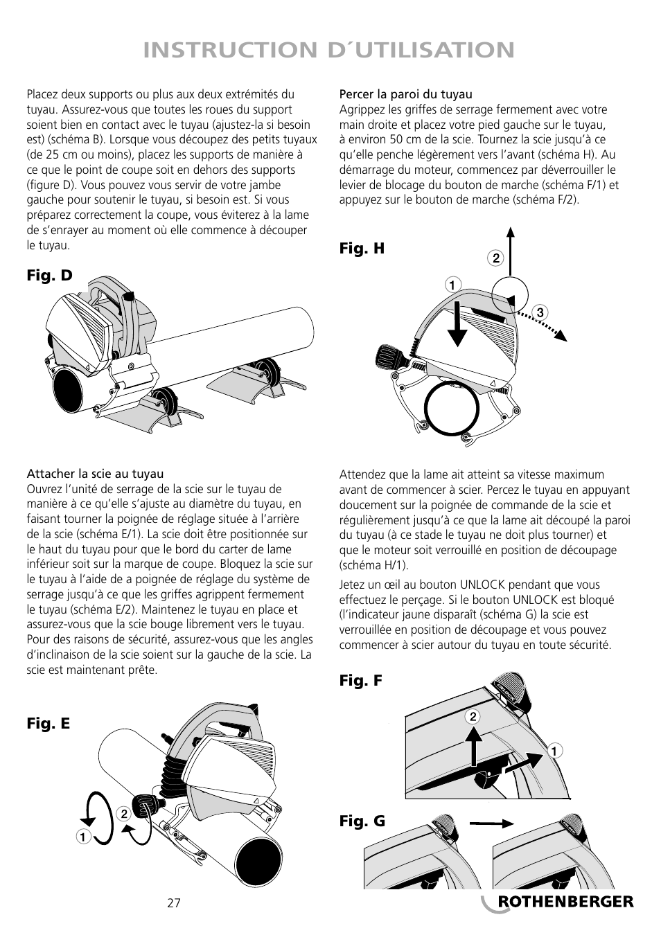 Instruction d´utilisation | ROTHENBERGER PIPECUT 200 U User Manual | Page 27 / 68