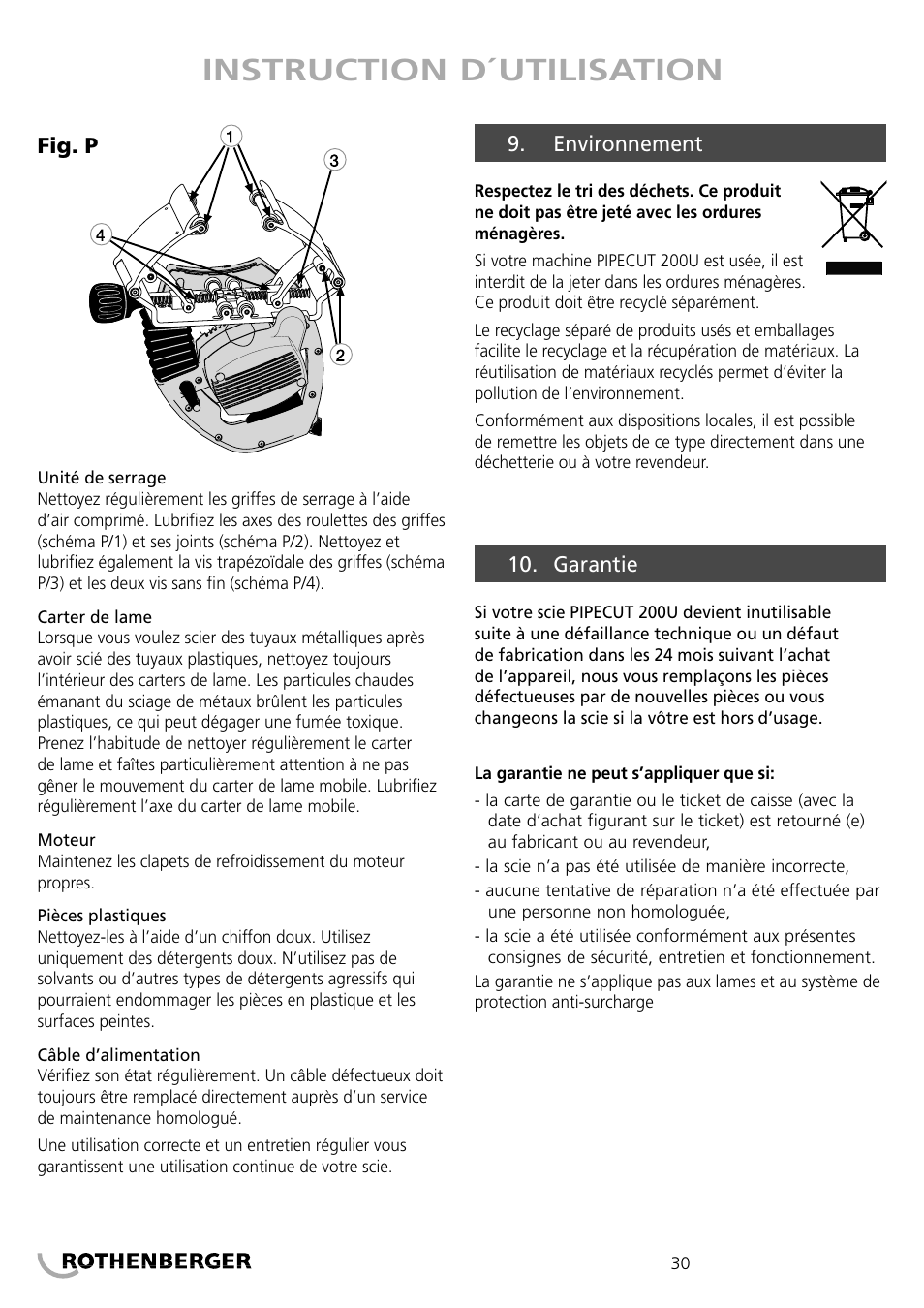 Instruction d´utilisation | ROTHENBERGER PIPECUT 200 U User Manual | Page 30 / 68