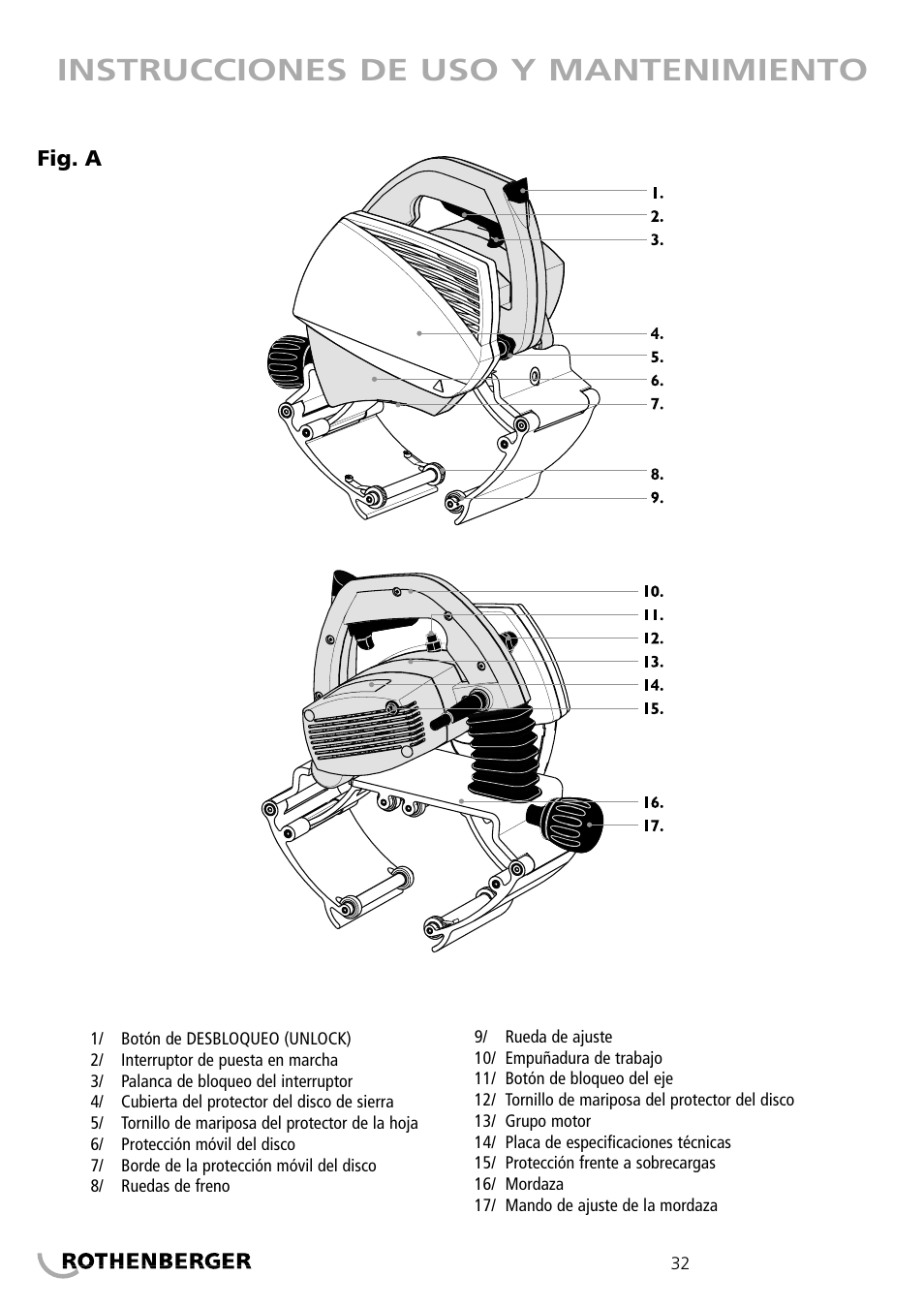 Instrucciones de uso y mantenimiento | ROTHENBERGER PIPECUT 200 U User Manual | Page 32 / 68