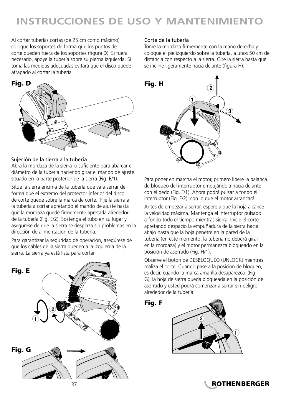 Instrucciones de uso y mantenimiento | ROTHENBERGER PIPECUT 200 U User Manual | Page 37 / 68