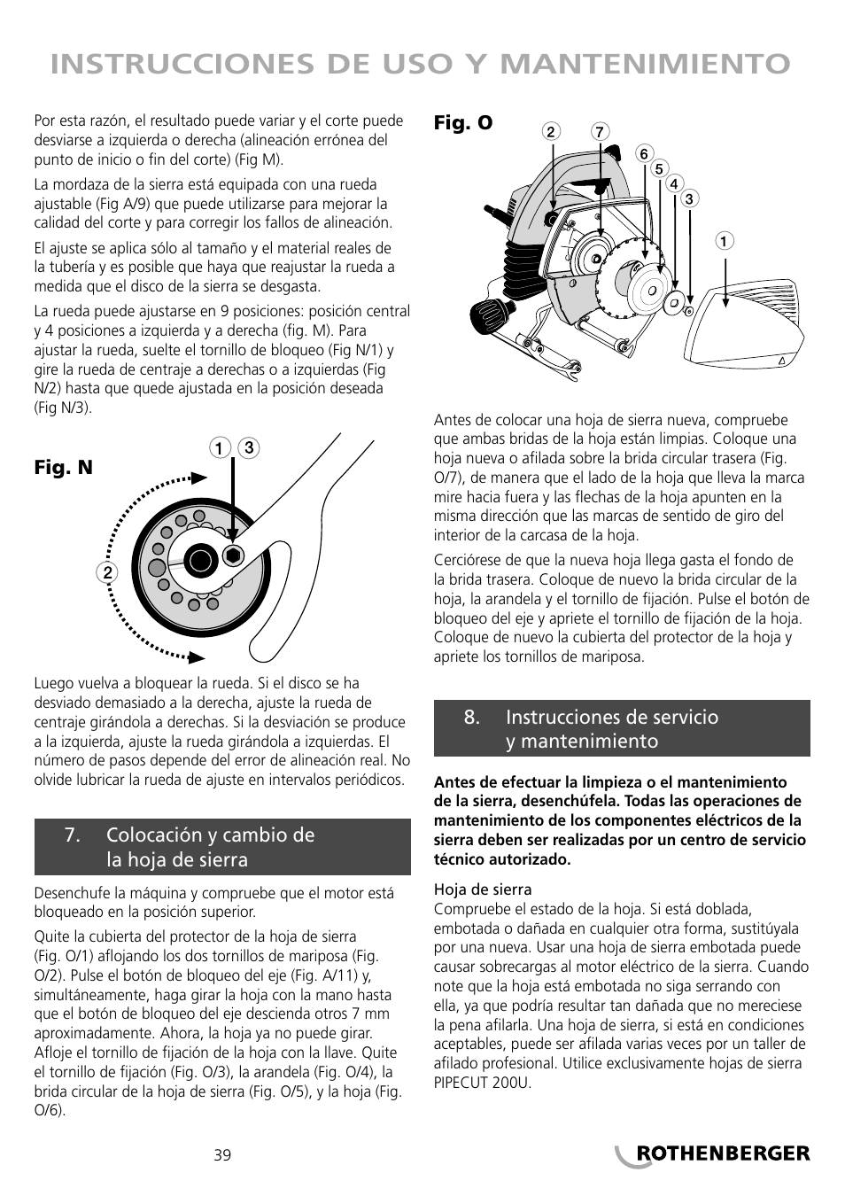 Instrucciones de uso y mantenimiento | ROTHENBERGER PIPECUT 200 U User Manual | Page 39 / 68