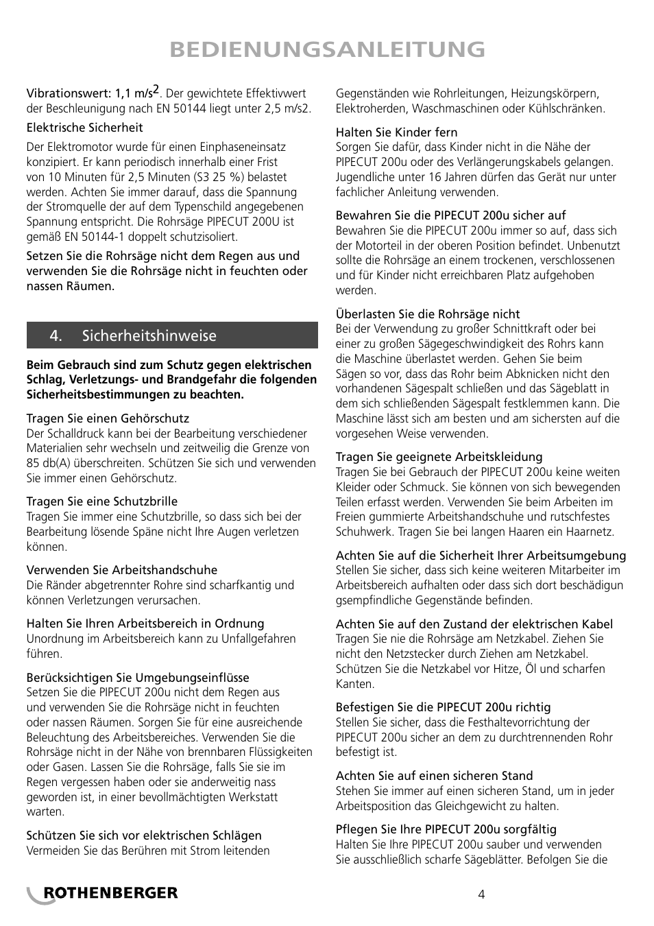 Bedienungsanleitung | ROTHENBERGER PIPECUT 200 U User Manual | Page 4 / 68