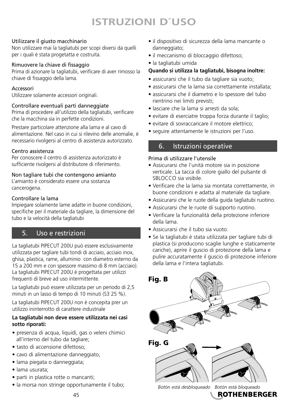 Istruzioni d´uso | ROTHENBERGER PIPECUT 200 U User Manual | Page 45 / 68