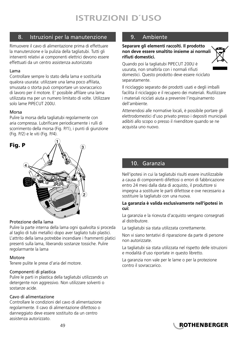 Istruzioni d´uso | ROTHENBERGER PIPECUT 200 U User Manual | Page 49 / 68