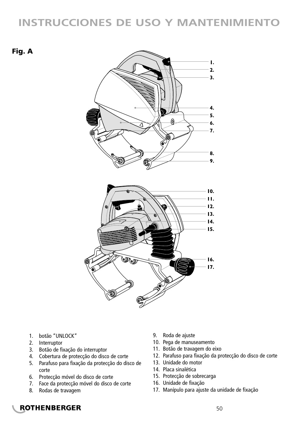 Instrucciones de uso y mantenimiento | ROTHENBERGER PIPECUT 200 U User Manual | Page 50 / 68