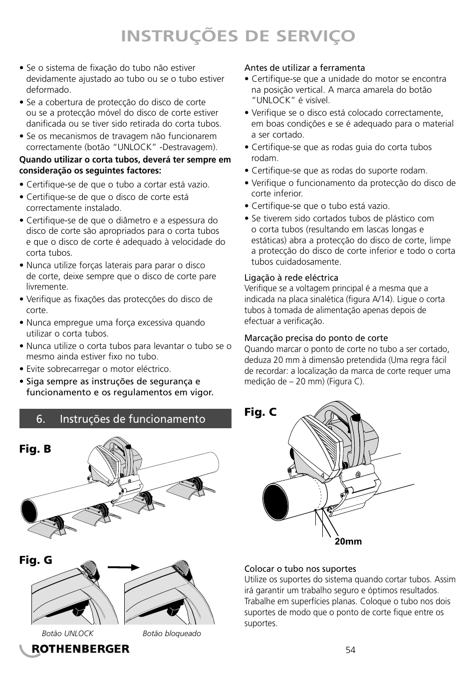 Instruções de serviço | ROTHENBERGER PIPECUT 200 U User Manual | Page 54 / 68