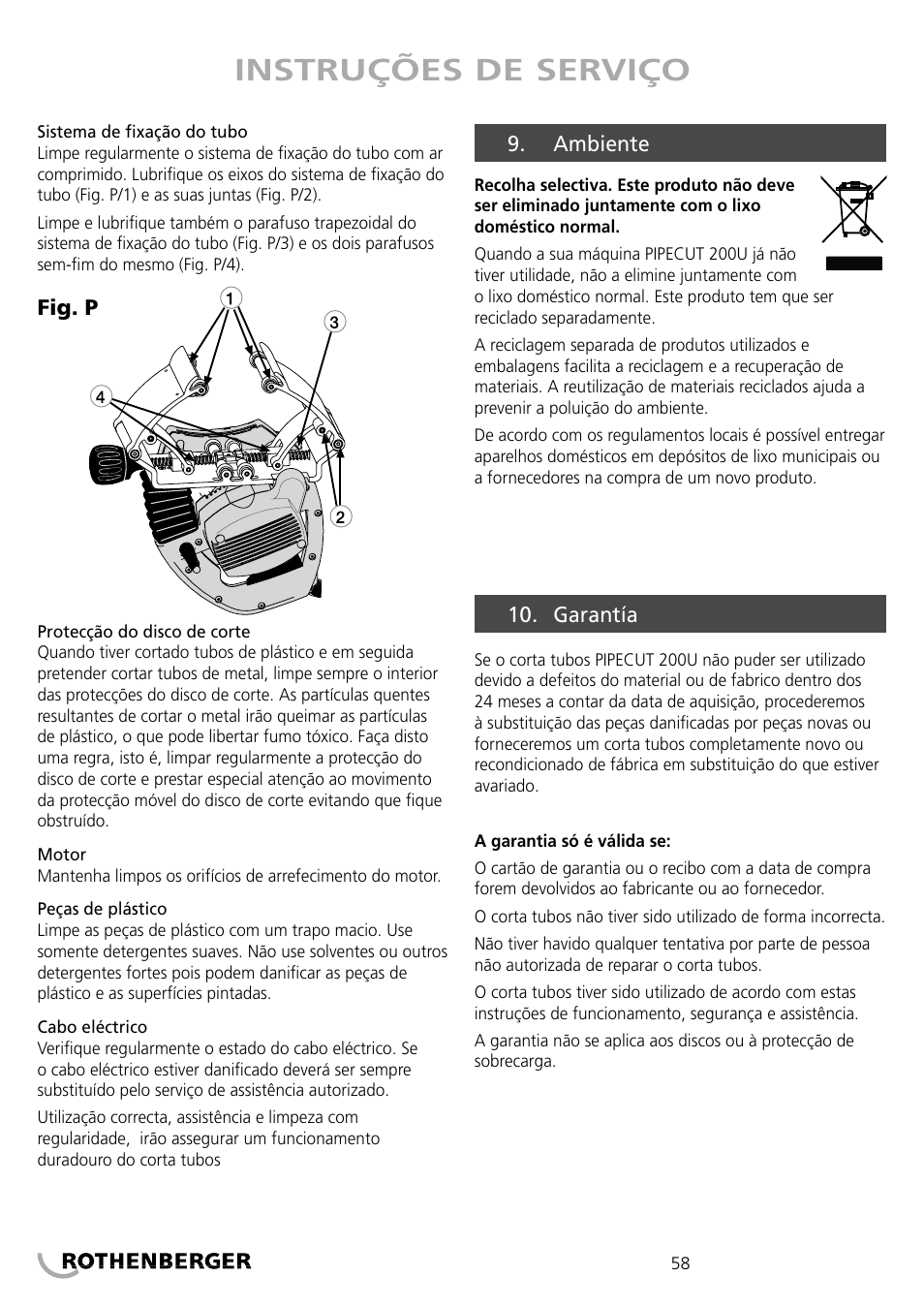 Instruções de serviço | ROTHENBERGER PIPECUT 200 U User Manual | Page 58 / 68