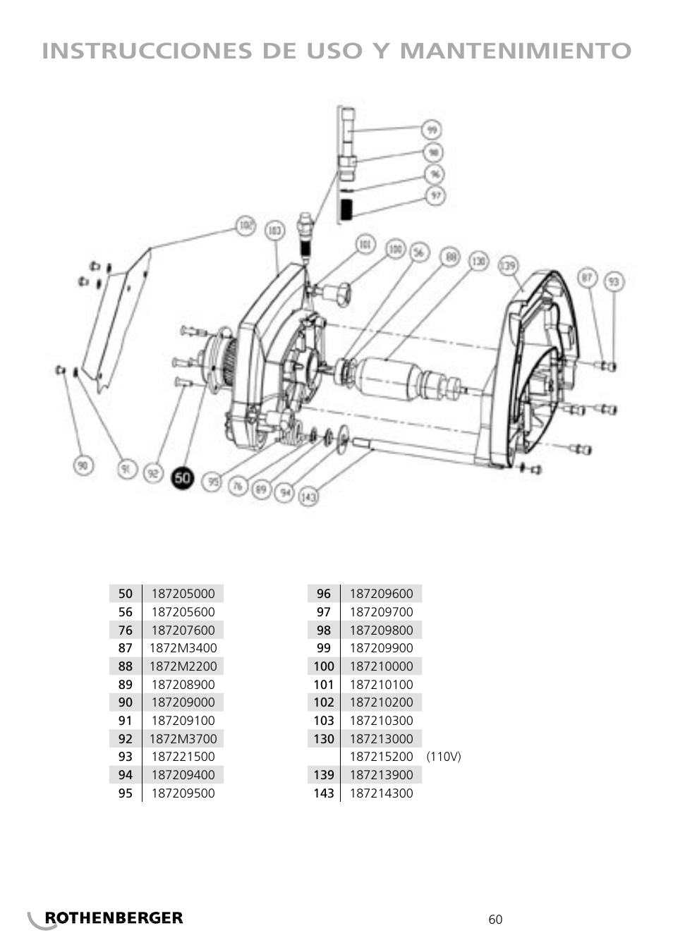 Instrucciones de uso y mantenimiento | ROTHENBERGER PIPECUT 200 U User Manual | Page 60 / 68