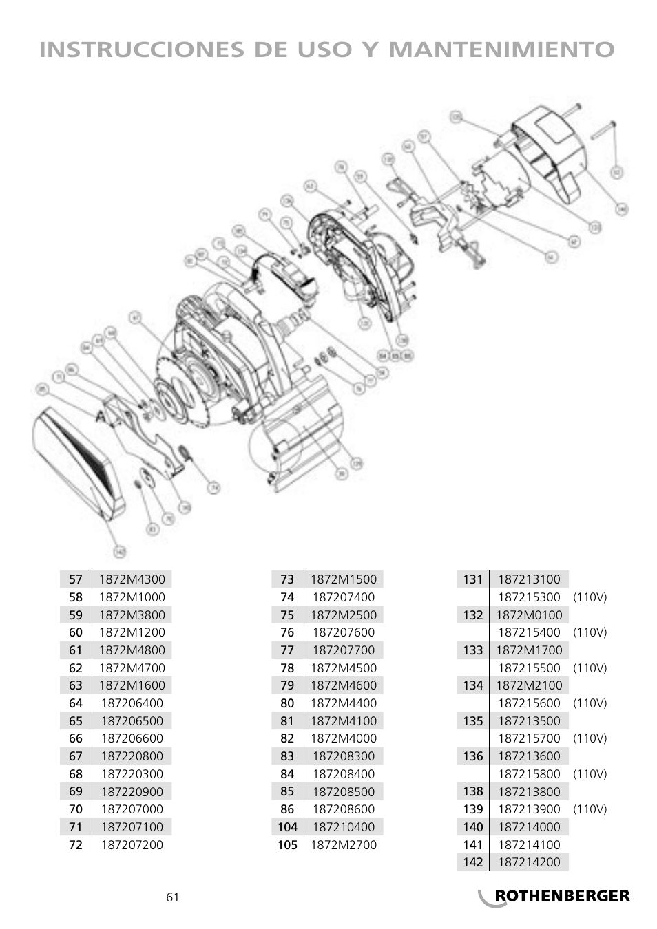 Instrucciones de uso y mantenimiento | ROTHENBERGER PIPECUT 200 U User Manual | Page 61 / 68