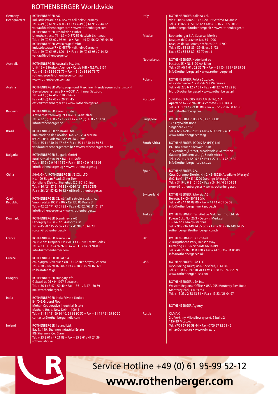 Instrucciones de uso y mantenimiento, Rothenberger worldwide | ROTHENBERGER PIPECUT 200 U User Manual | Page 68 / 68