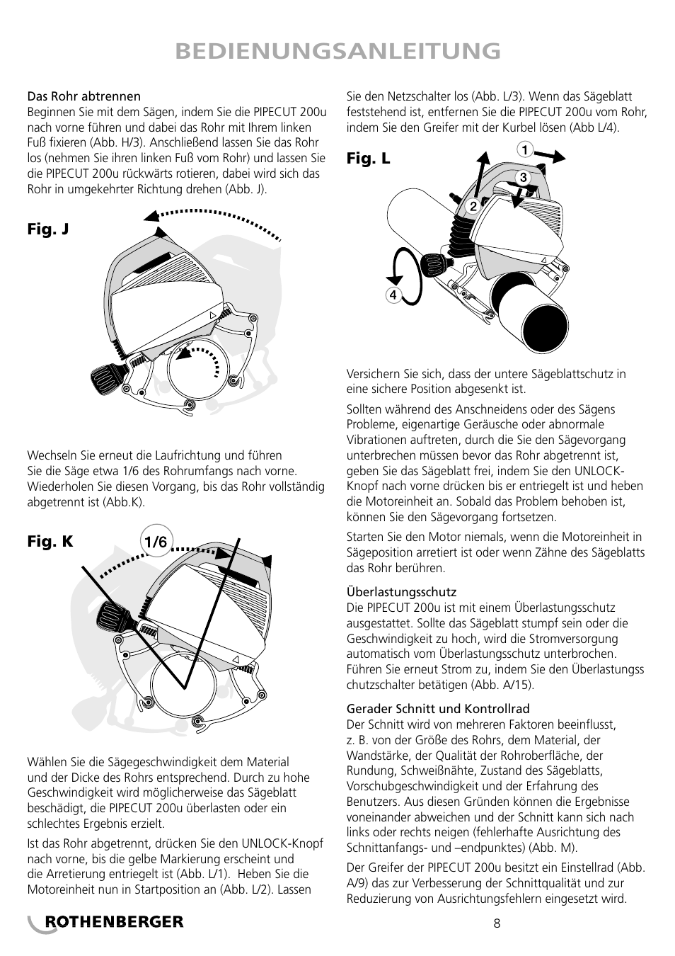 Bedienungsanleitung | ROTHENBERGER PIPECUT 200 U User Manual | Page 8 / 68