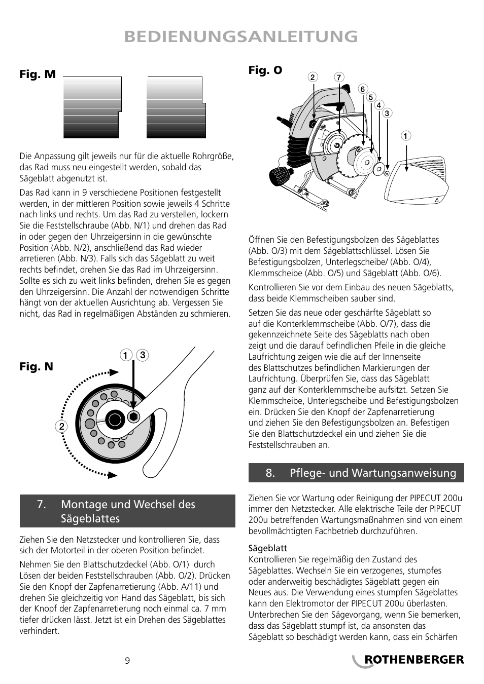 Bedienungsanleitung | ROTHENBERGER PIPECUT 200 U User Manual | Page 9 / 68