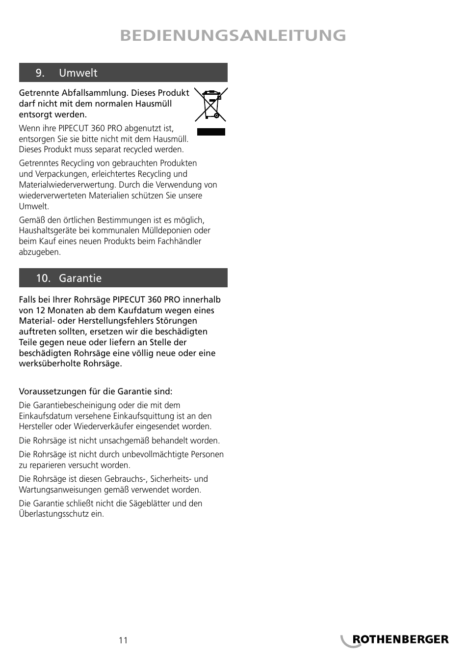 Bedienungsanleitung | ROTHENBERGER PIPECUT 360 PRO User Manual | Page 11 / 68