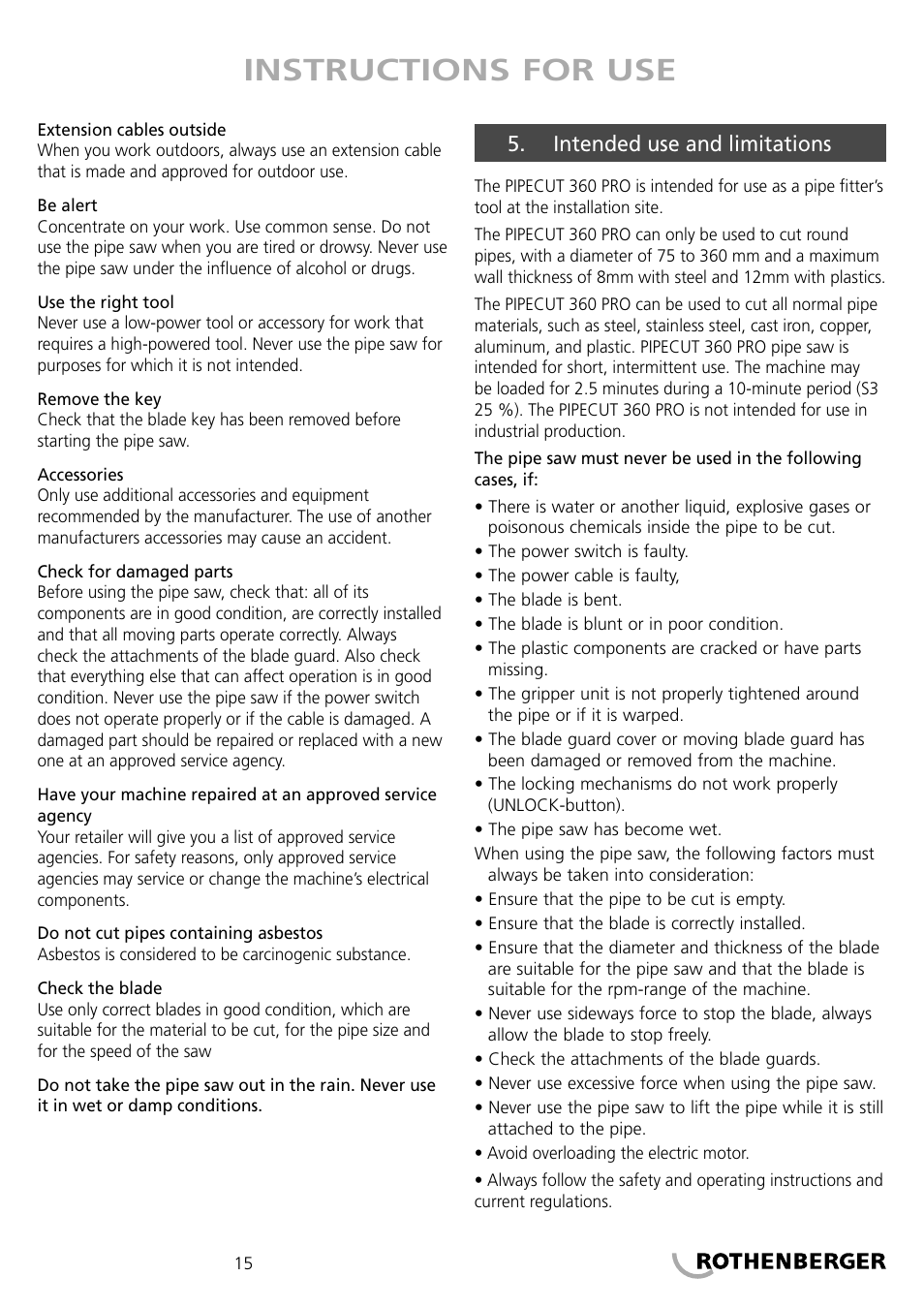 Instructions for use | ROTHENBERGER PIPECUT 360 PRO User Manual | Page 15 / 68