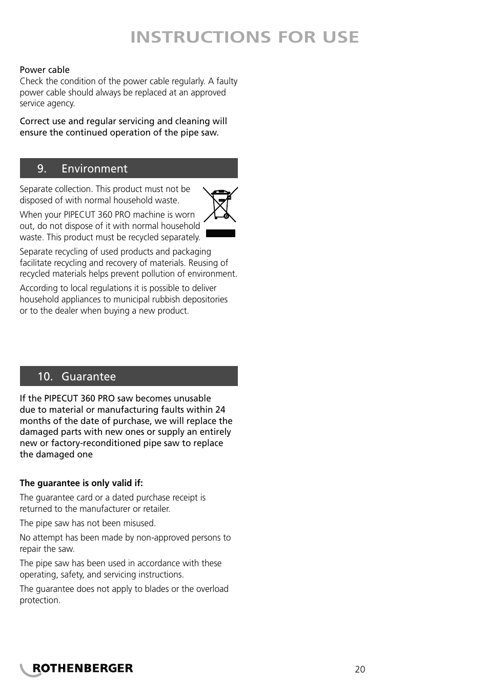 Instructions for use | ROTHENBERGER PIPECUT 360 PRO User Manual | Page 20 / 68