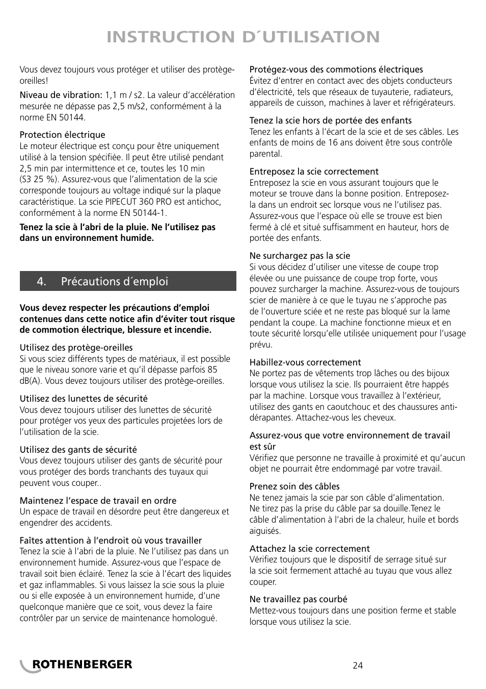 Instruction d´utilisation | ROTHENBERGER PIPECUT 360 PRO User Manual | Page 24 / 68