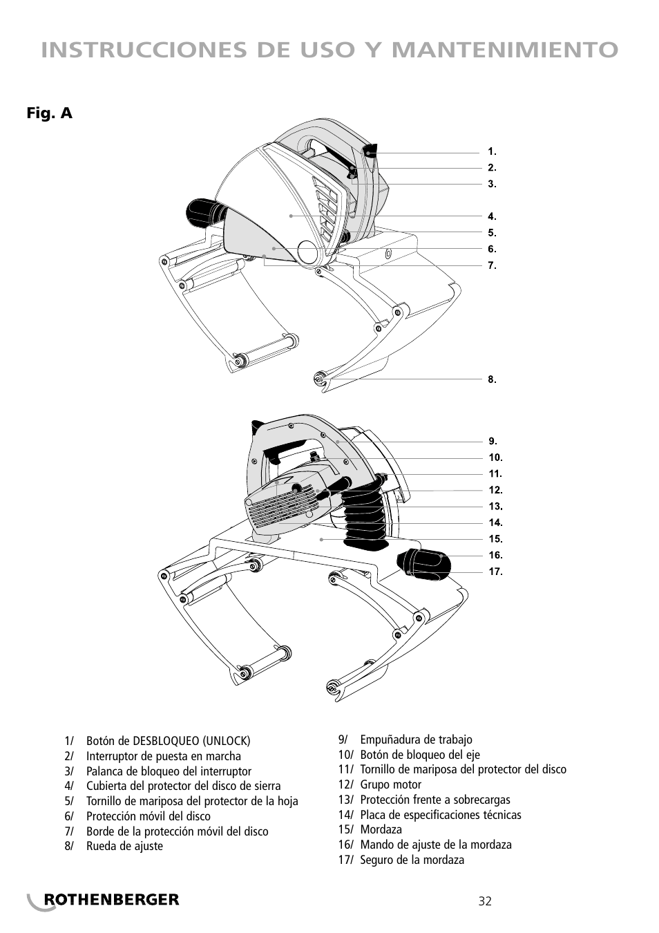 Instrucciones de uso y mantenimiento | ROTHENBERGER PIPECUT 360 PRO User Manual | Page 32 / 68