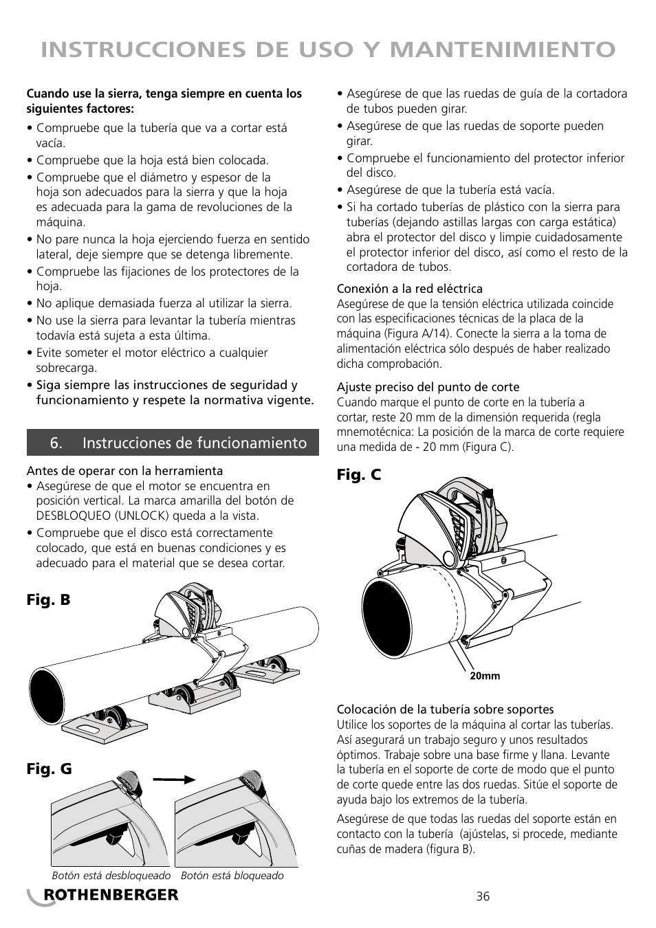 Instrucciones de uso y mantenimiento | ROTHENBERGER PIPECUT 360 PRO User Manual | Page 36 / 68