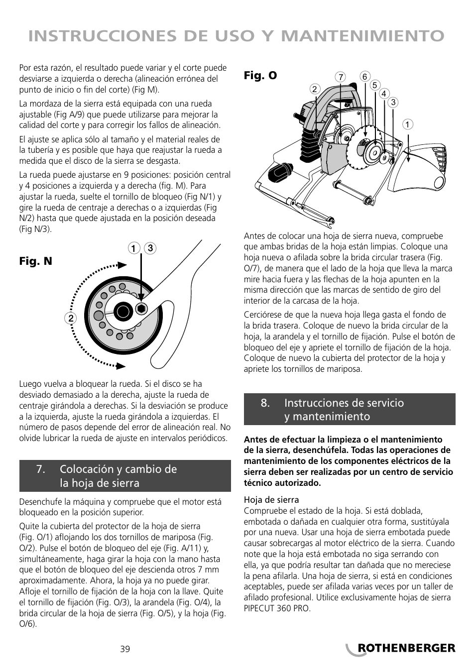 Instrucciones de uso y mantenimiento | ROTHENBERGER PIPECUT 360 PRO User Manual | Page 39 / 68